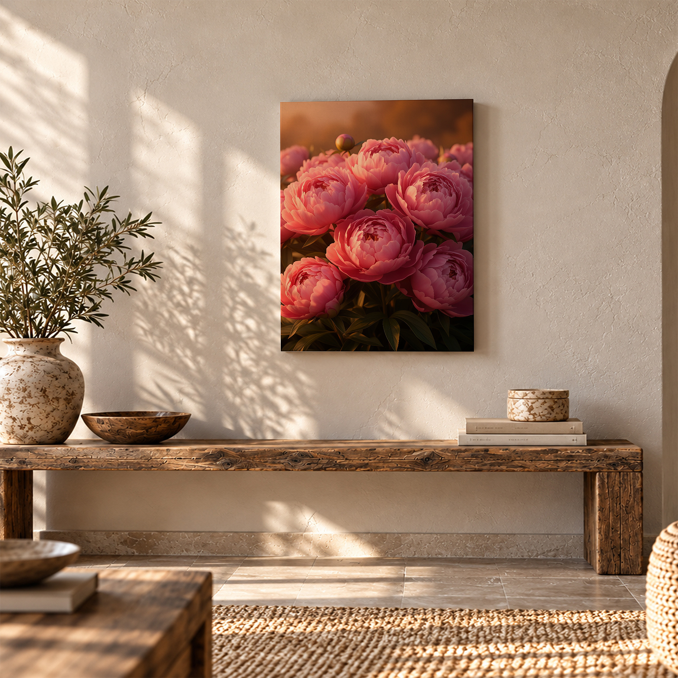 Pink Peony Sunset Bloom Framed Canvas Wall Art - Ready to Hang - Image 5