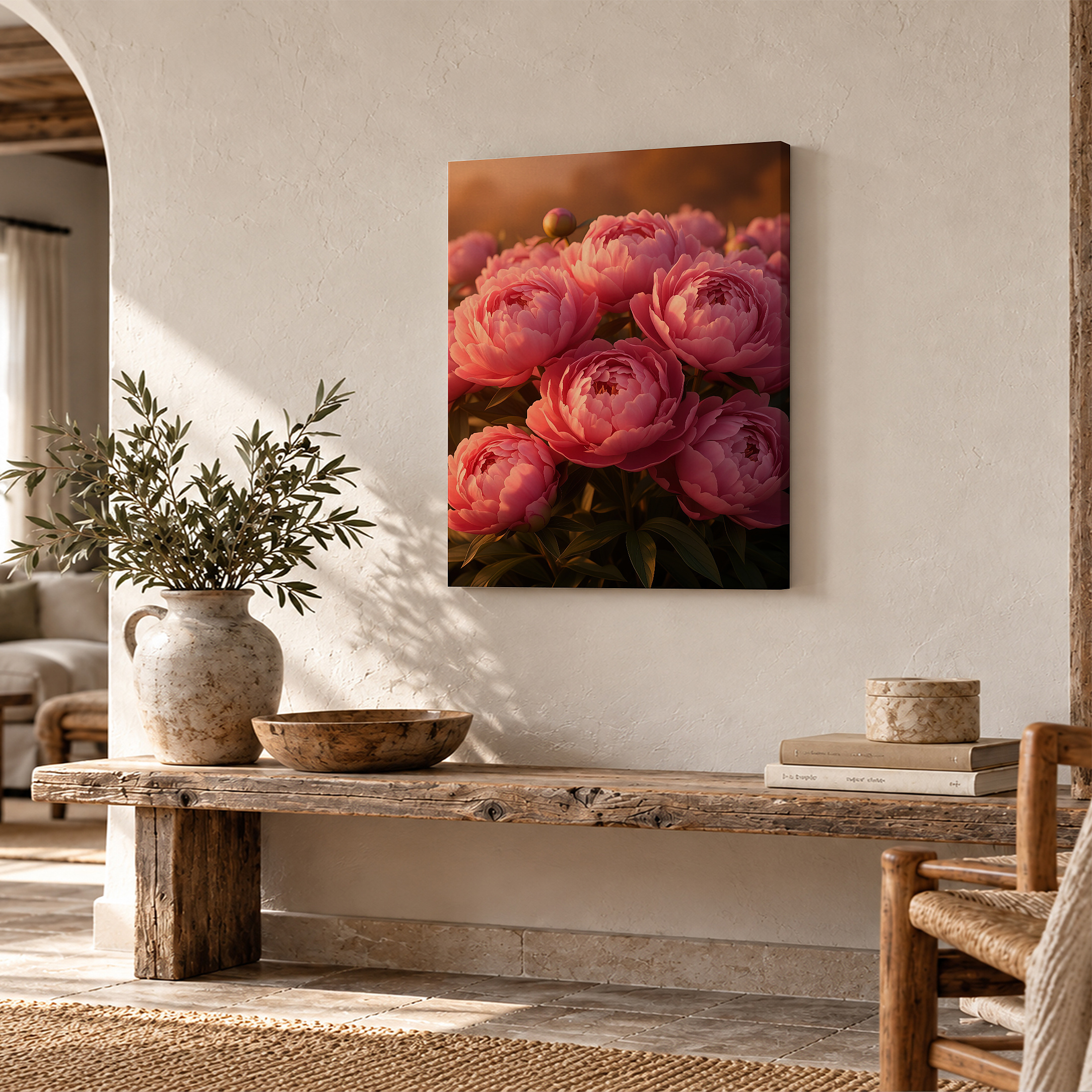 Pink Peony Sunset Bloom Framed Canvas Wall Art - Ready to Hang - Image 2