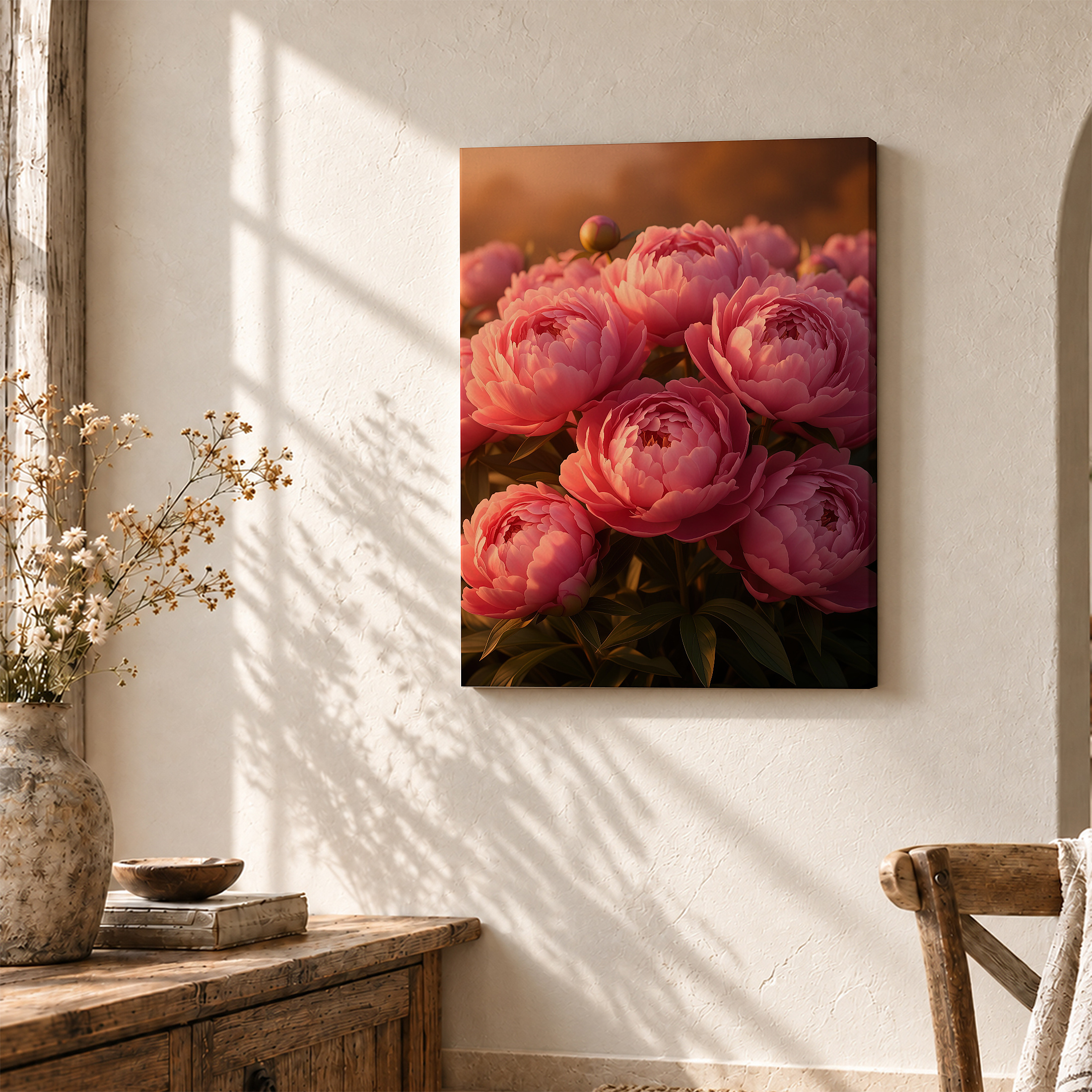Pink Peony Sunset Bloom Framed Canvas Wall Art - Ready to Hang - Image 3
