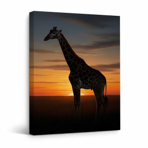 Serenity Sunset Giraffe Framed Canvas Wall Art
