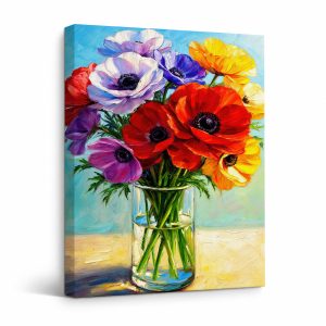Vibrant Flower Bouquet Framed Canvas Wall Art Ready to Hang