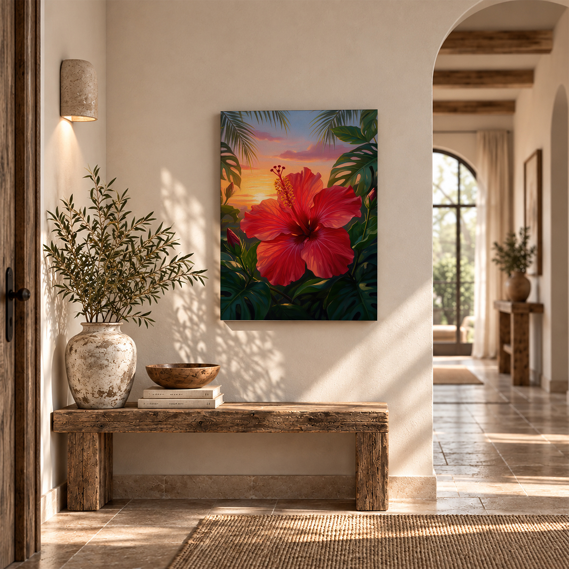 Tropical Sunset Hibiscus Framed Canvas Wall Art - Ready to Hang - Image 6