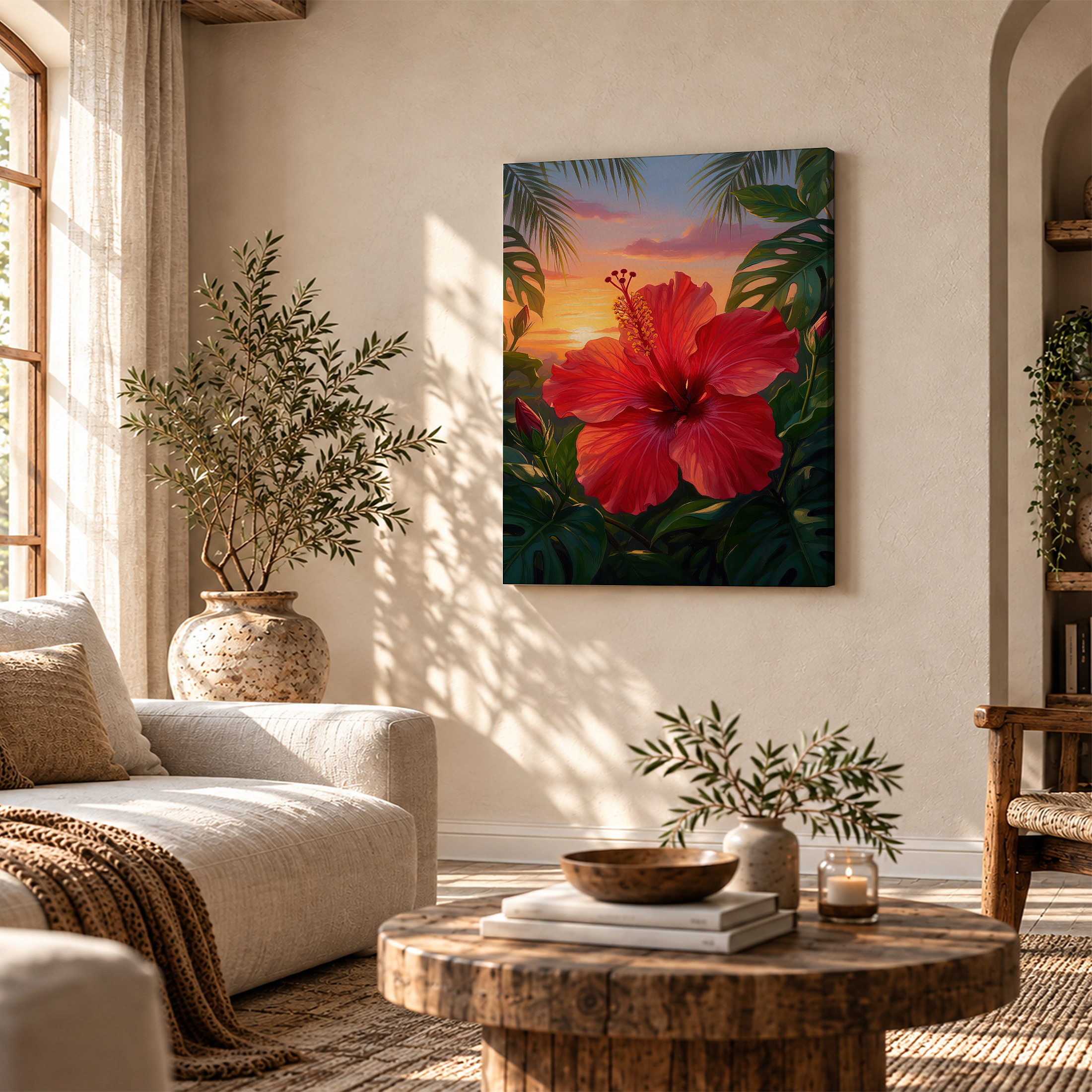 Tropical Sunset Hibiscus Framed Canvas Wall Art - Ready to Hang - Image 4