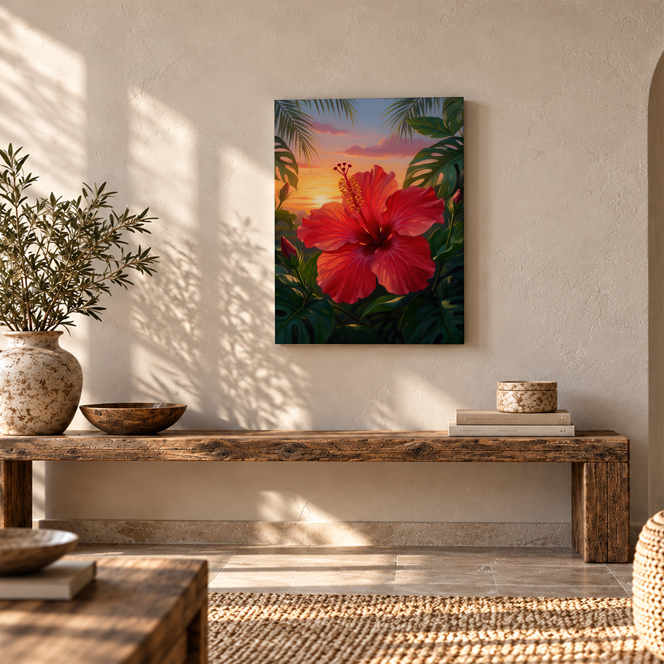 Tropical Sunset Hibiscus Framed Canvas Wall Art - Ready to Hang - Image 5