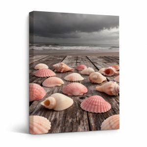 Seashells on Stormy Beach Framed Canvas Wall Art