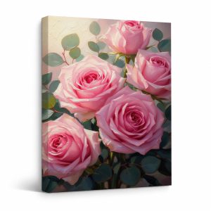 Pink Rose Bouquet Framed Canvas Wall Art - Ready to Hang Decor