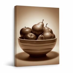 Sepia Fruit Bowl Framed Canvas Wall Art - Ready to Hang