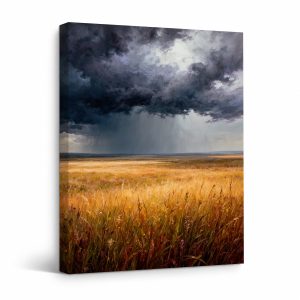 Stormy Golden Field Framed Canvas Wall Art - Ready to Hang
