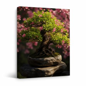 Pink Blossom Bonsai Tree Framed Canvas Wall Art