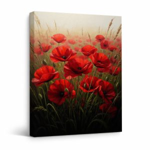 Vibrant Red Poppy Field Framed Canvas Wall Art
