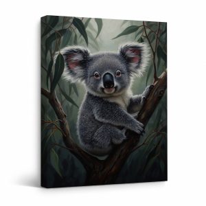 Koala in Eucalyptus Tree Framed Canvas Wall Art