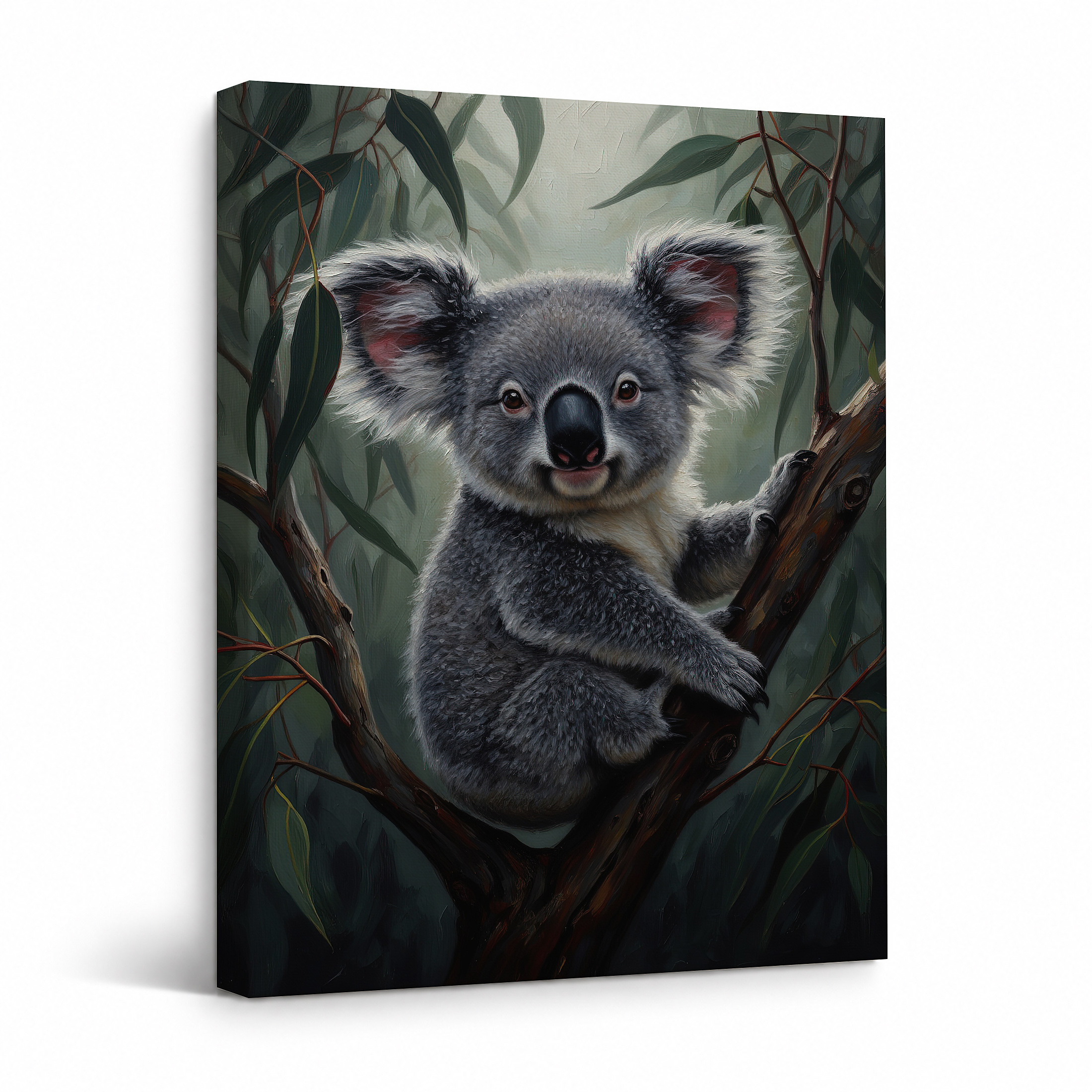 Koala in Eucalyptus Tree Framed Canvas Wall Art