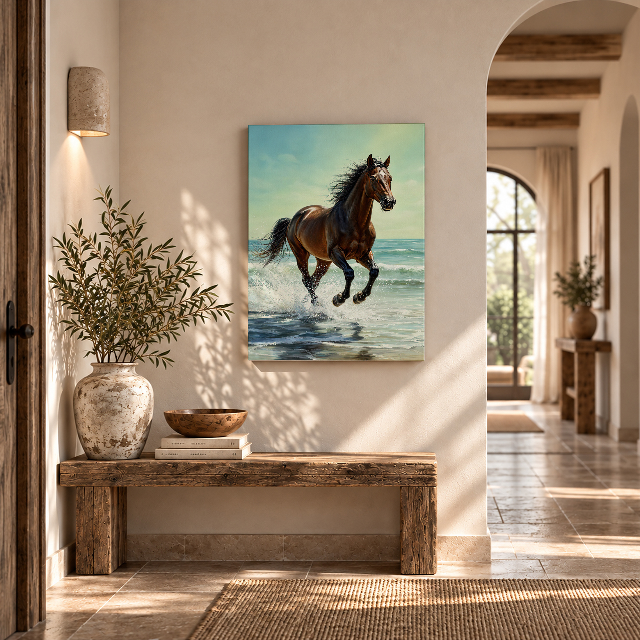 Beach Horse Running Framed Canvas Wall Art - Ready to Hang - Image 6