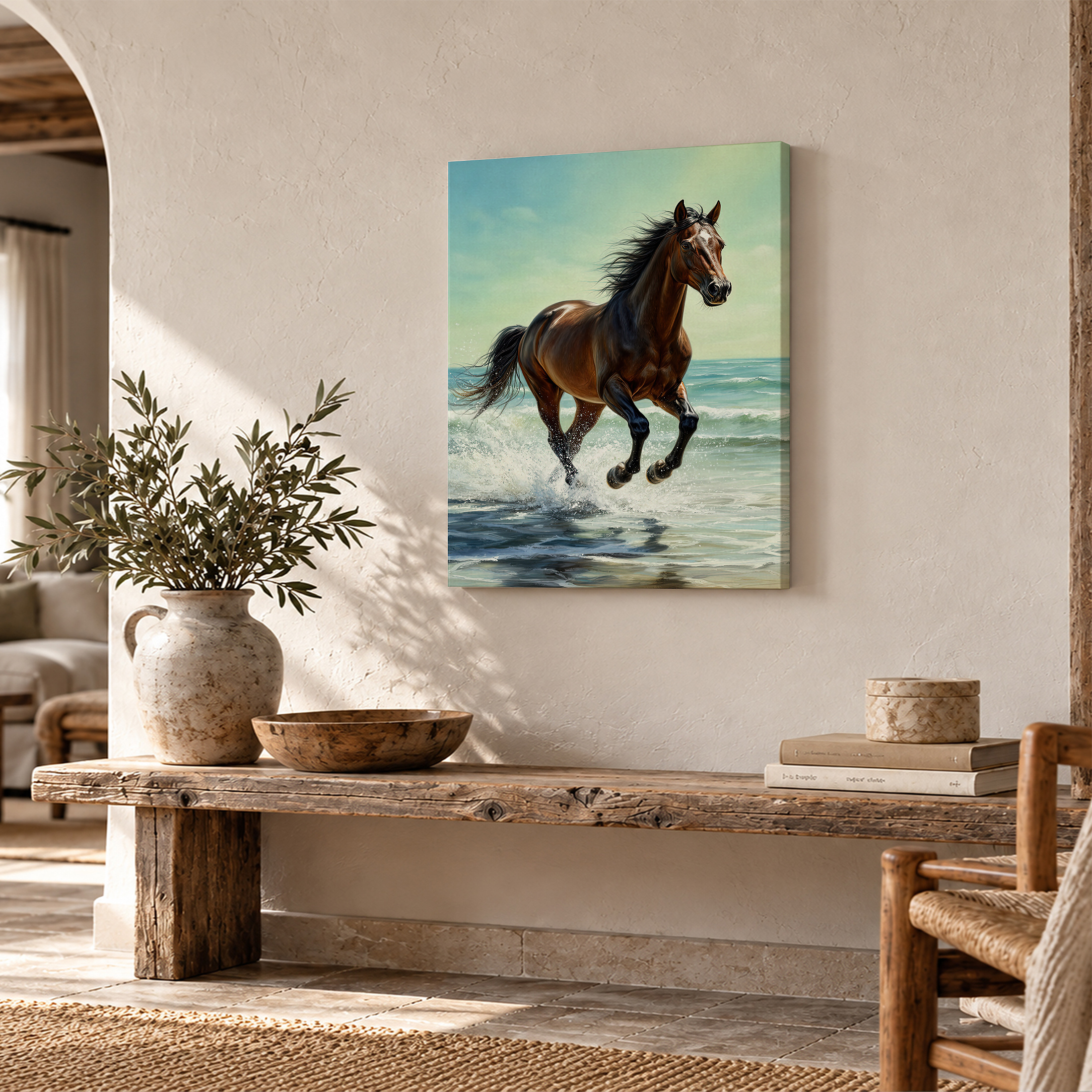 Beach Horse Running Framed Canvas Wall Art - Ready to Hang - Image 2