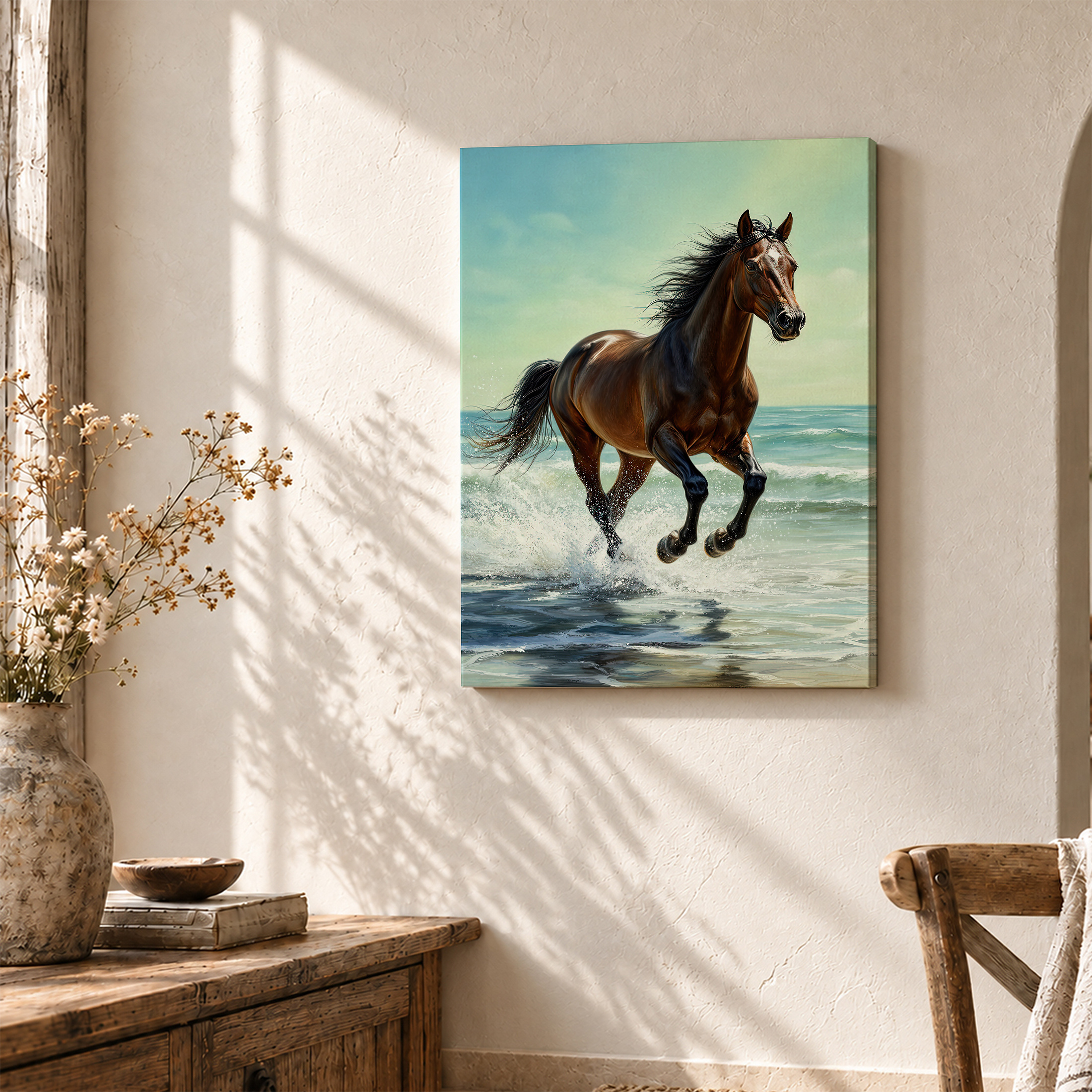 Beach Horse Running Framed Canvas Wall Art - Ready to Hang - Image 3