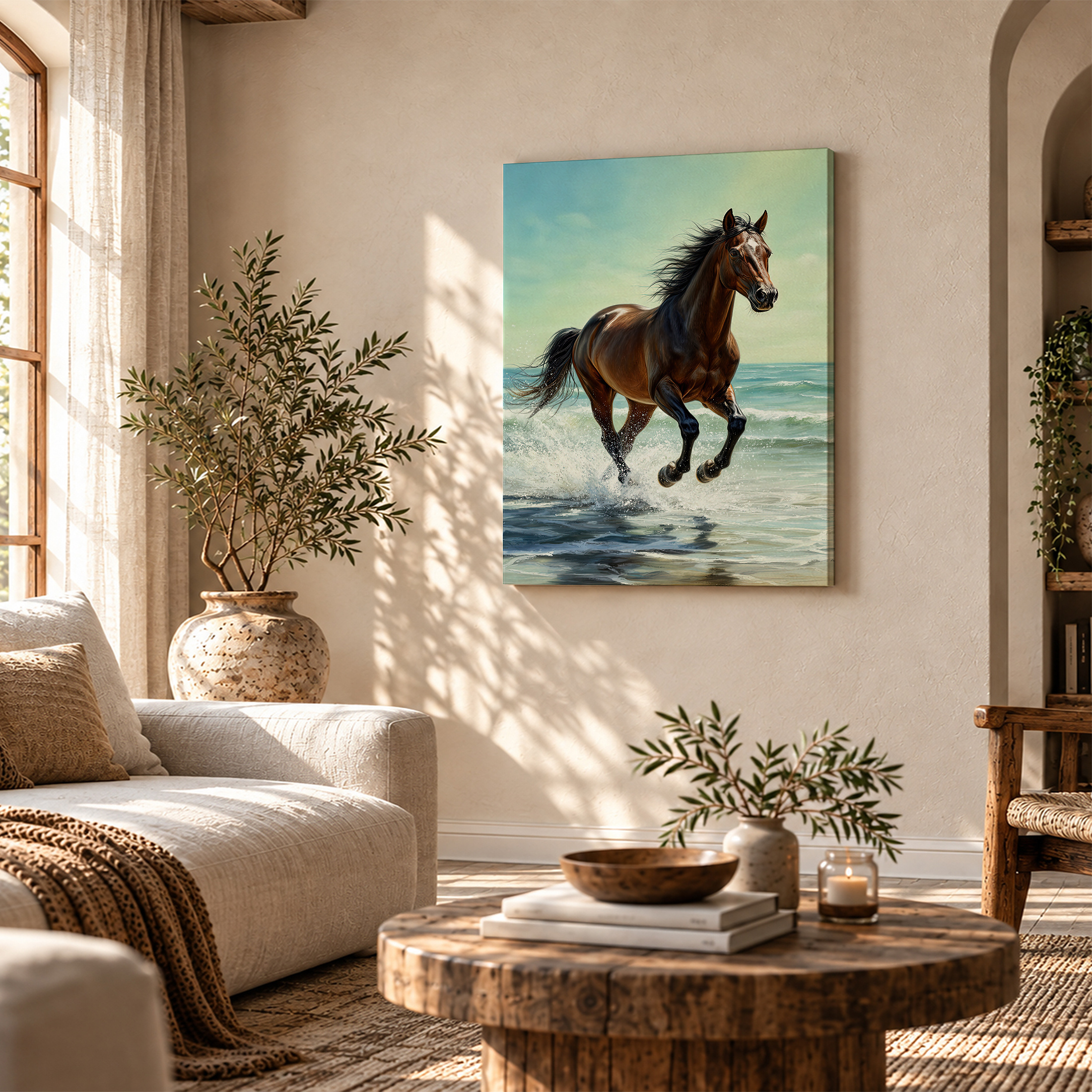 Beach Horse Running Framed Canvas Wall Art - Ready to Hang - Image 4