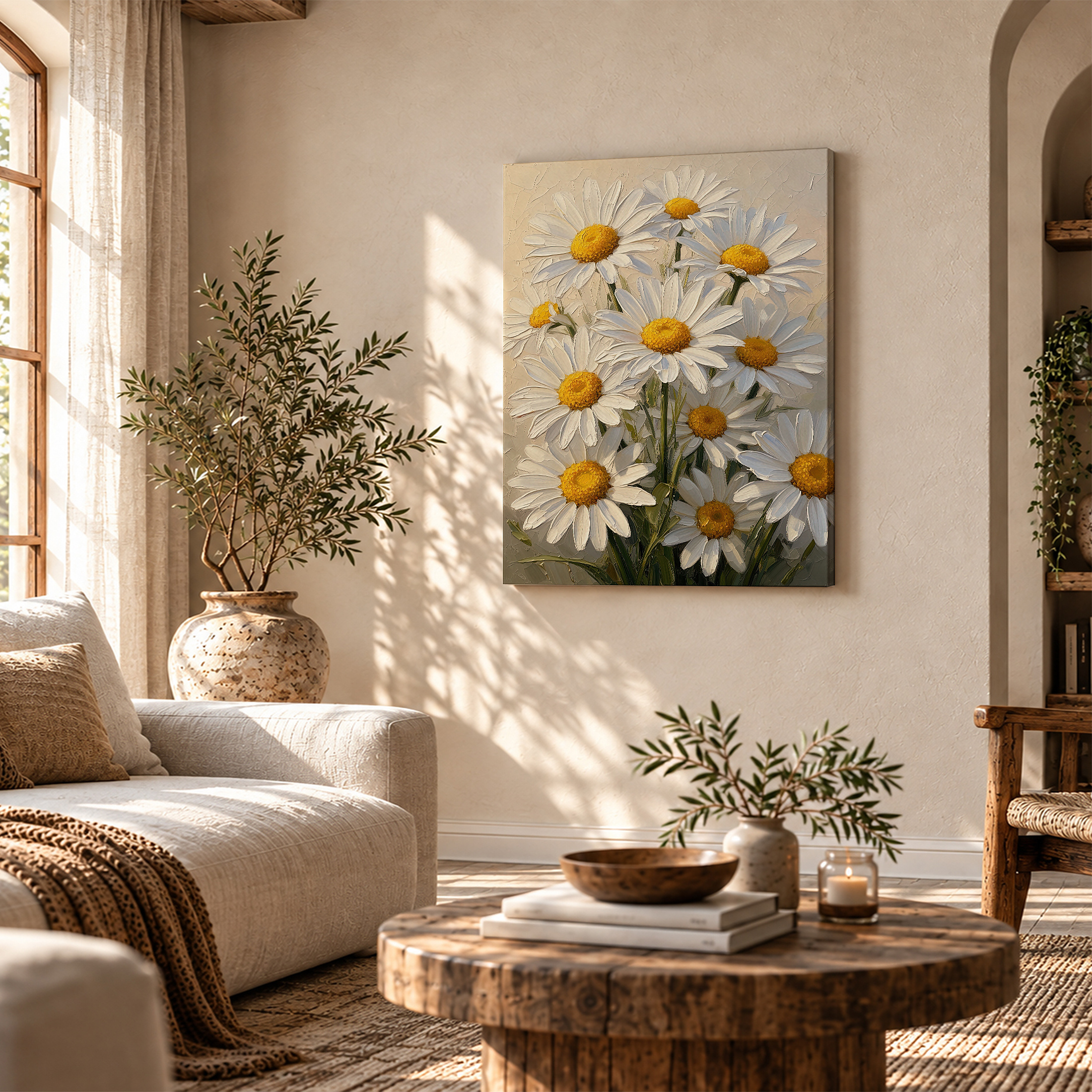 Daisy Floral Painting Framed Canvas Wall Art - Image 4