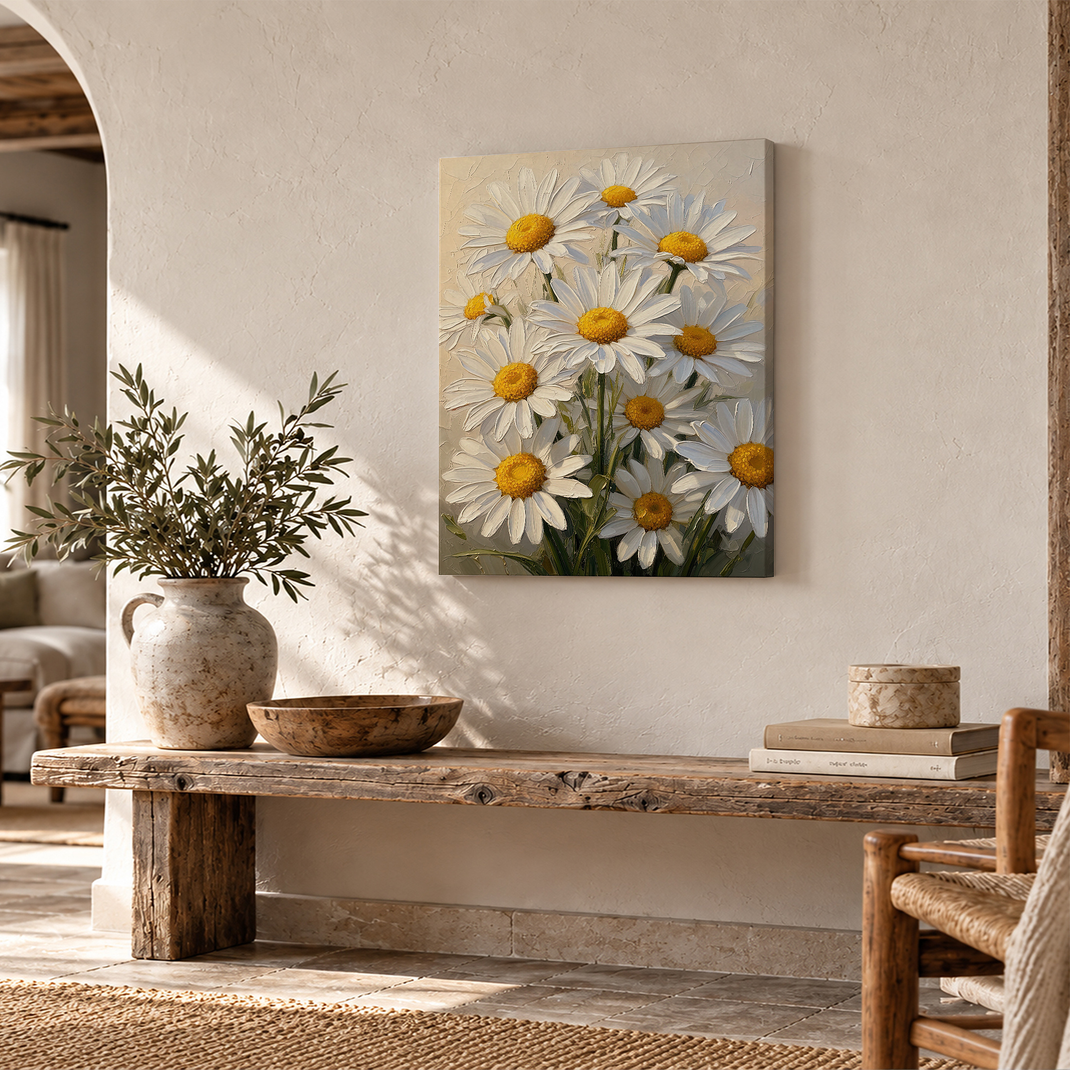 Daisy Floral Painting Framed Canvas Wall Art - Image 2