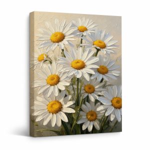 Daisy Floral Painting Framed Canvas Wall Art