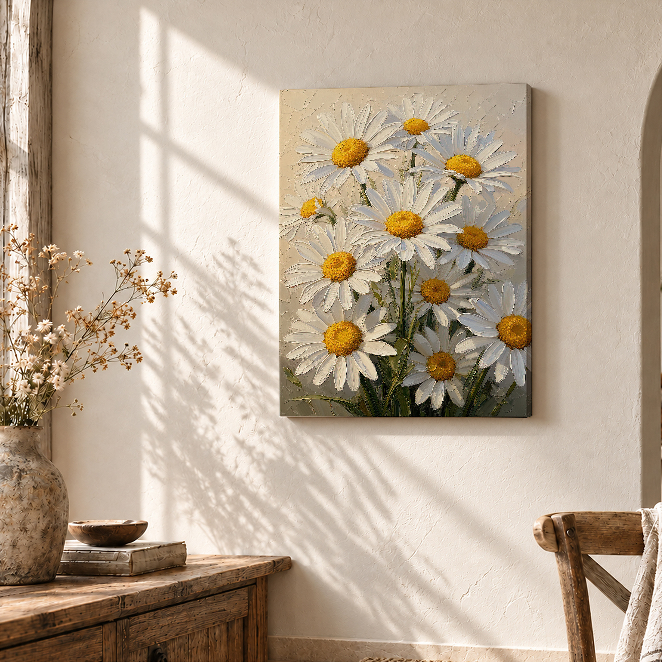 Daisy Floral Painting Framed Canvas Wall Art - Image 3