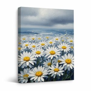 Ocean Daisies Moody Sky Framed Canvas Wall Art Ready to Hang