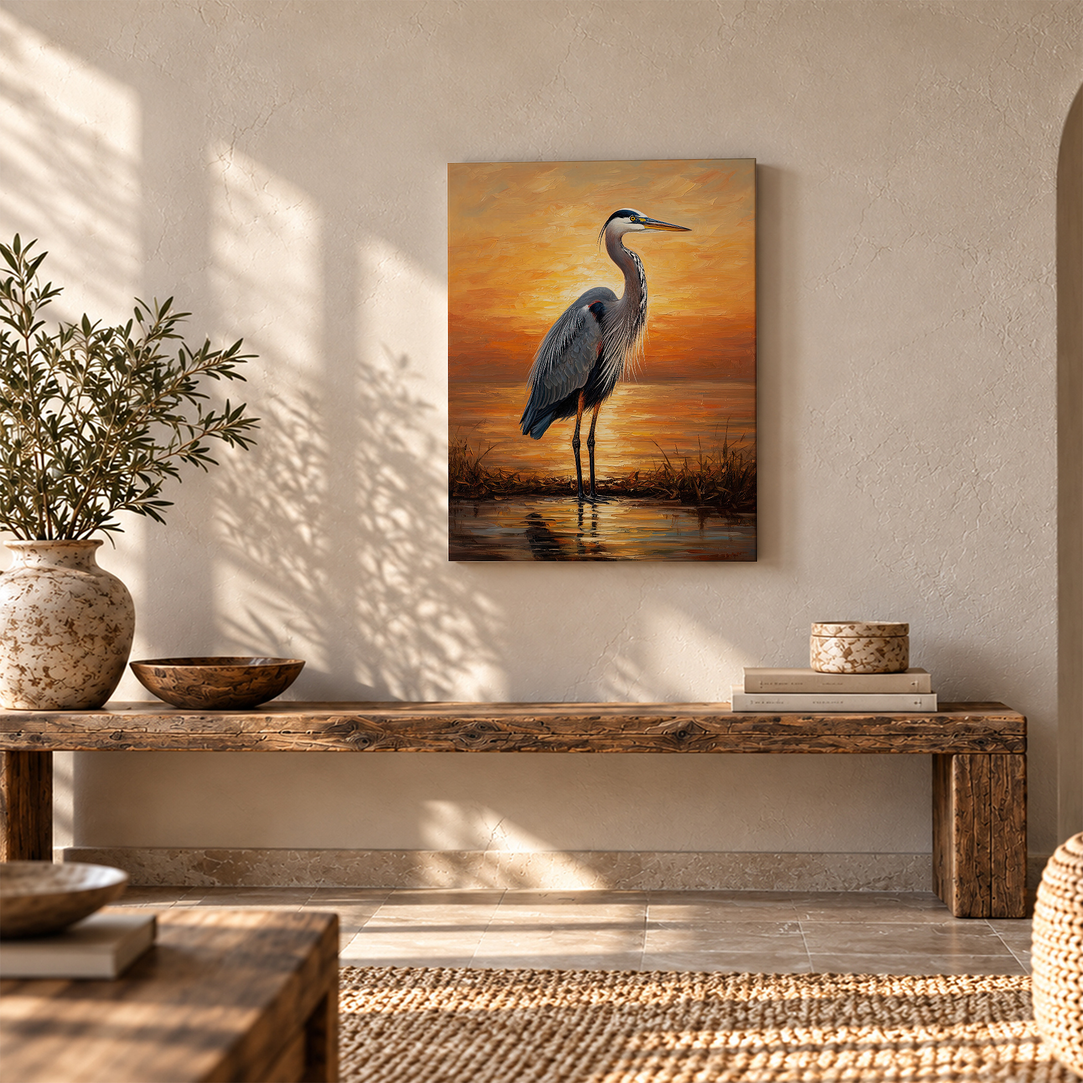 Sunset Heron Framed Canvas Wall Art - Ready to Hang Decor - Image 5