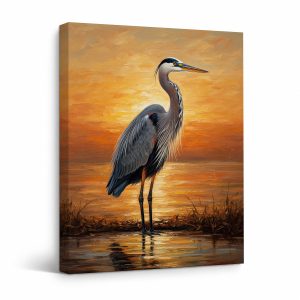 Sunset Heron Framed Canvas Wall Art - Ready to Hang Decor