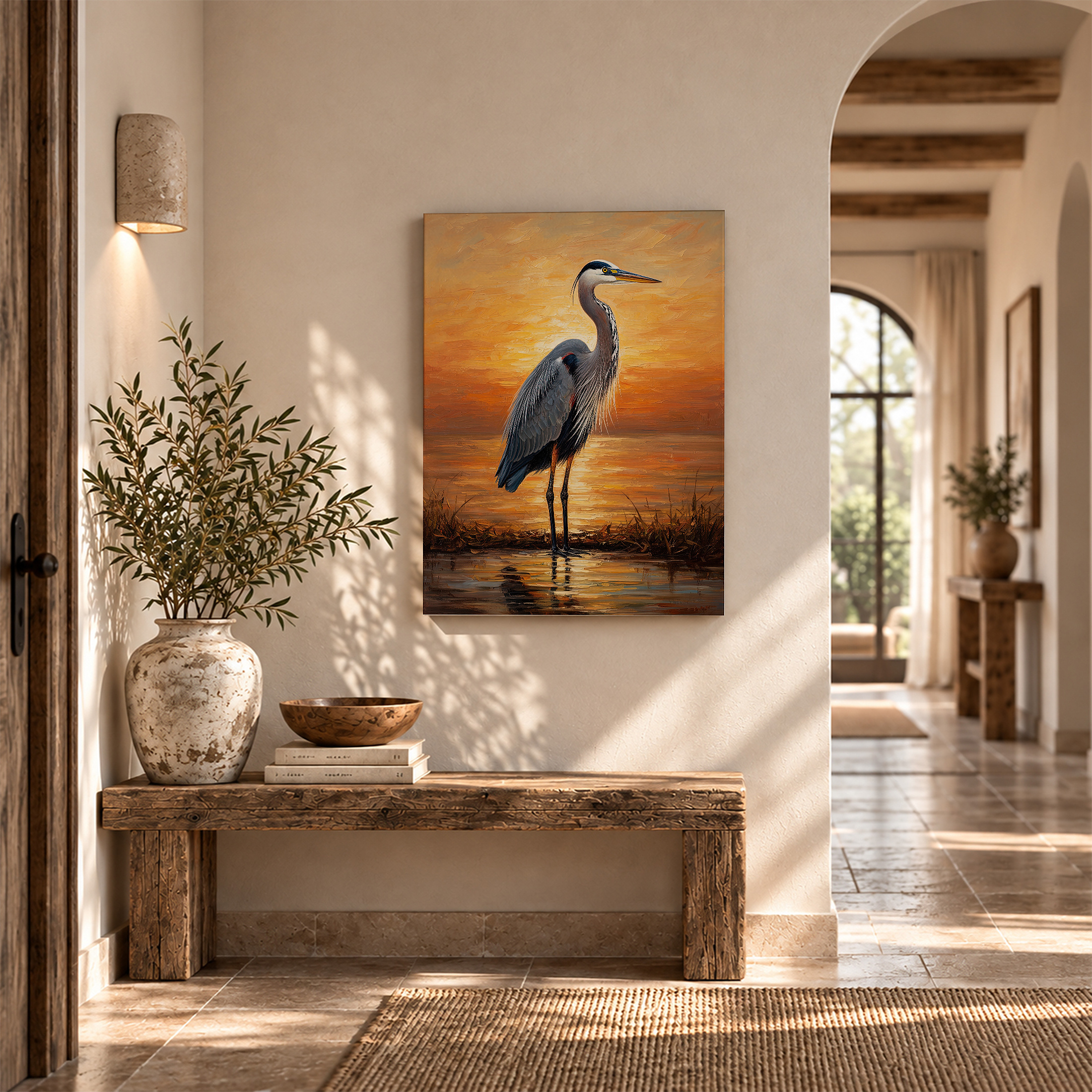Sunset Heron Framed Canvas Wall Art - Ready to Hang Decor - Image 6