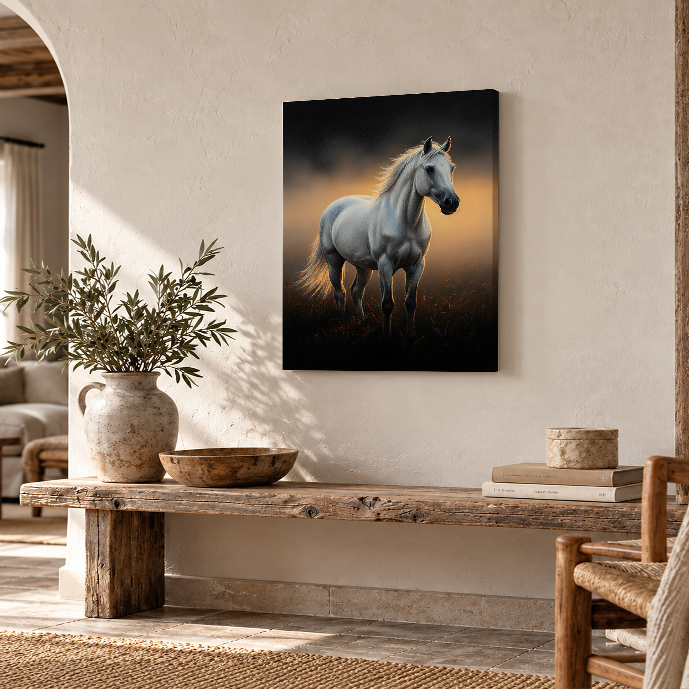 Golden Sunset Horse Framed Canvas Wall Art - Ready to Hang Decor - Image 2