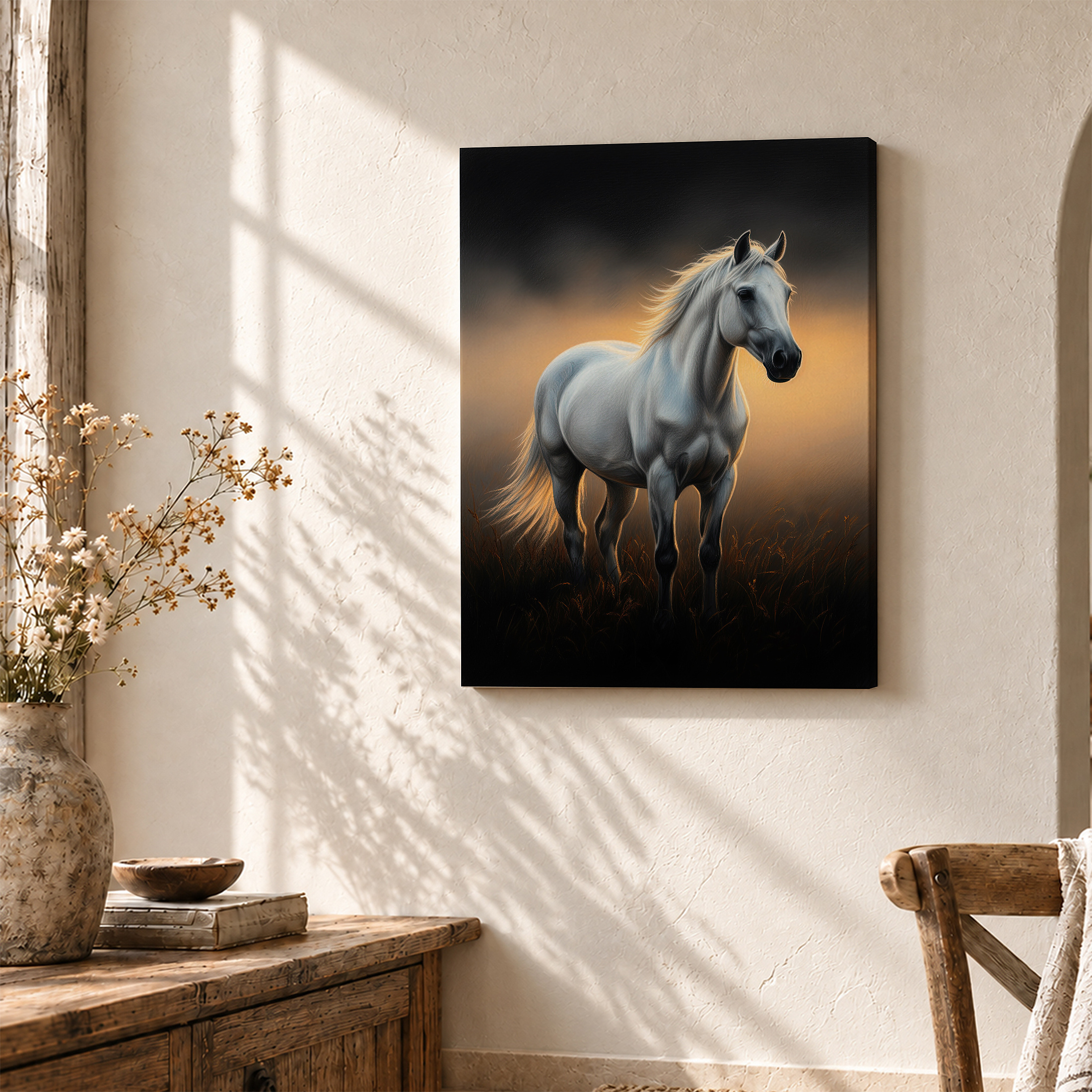 Golden Sunset Horse Framed Canvas Wall Art - Ready to Hang Decor - Image 3