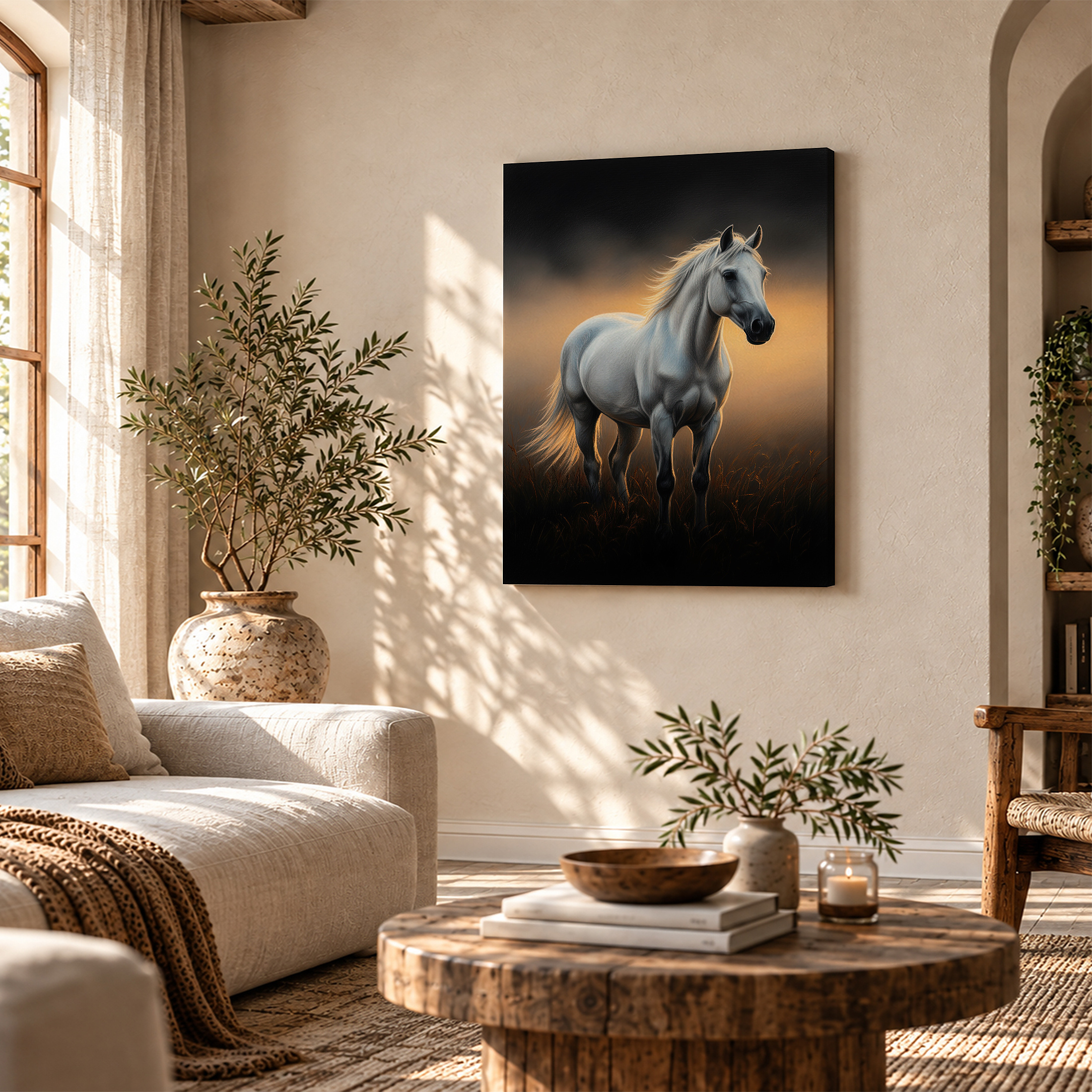 Golden Sunset Horse Framed Canvas Wall Art - Ready to Hang Decor - Image 4