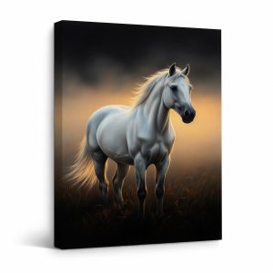 Golden Sunset Horse Framed Canvas Wall Art - Ready to Hang Decor