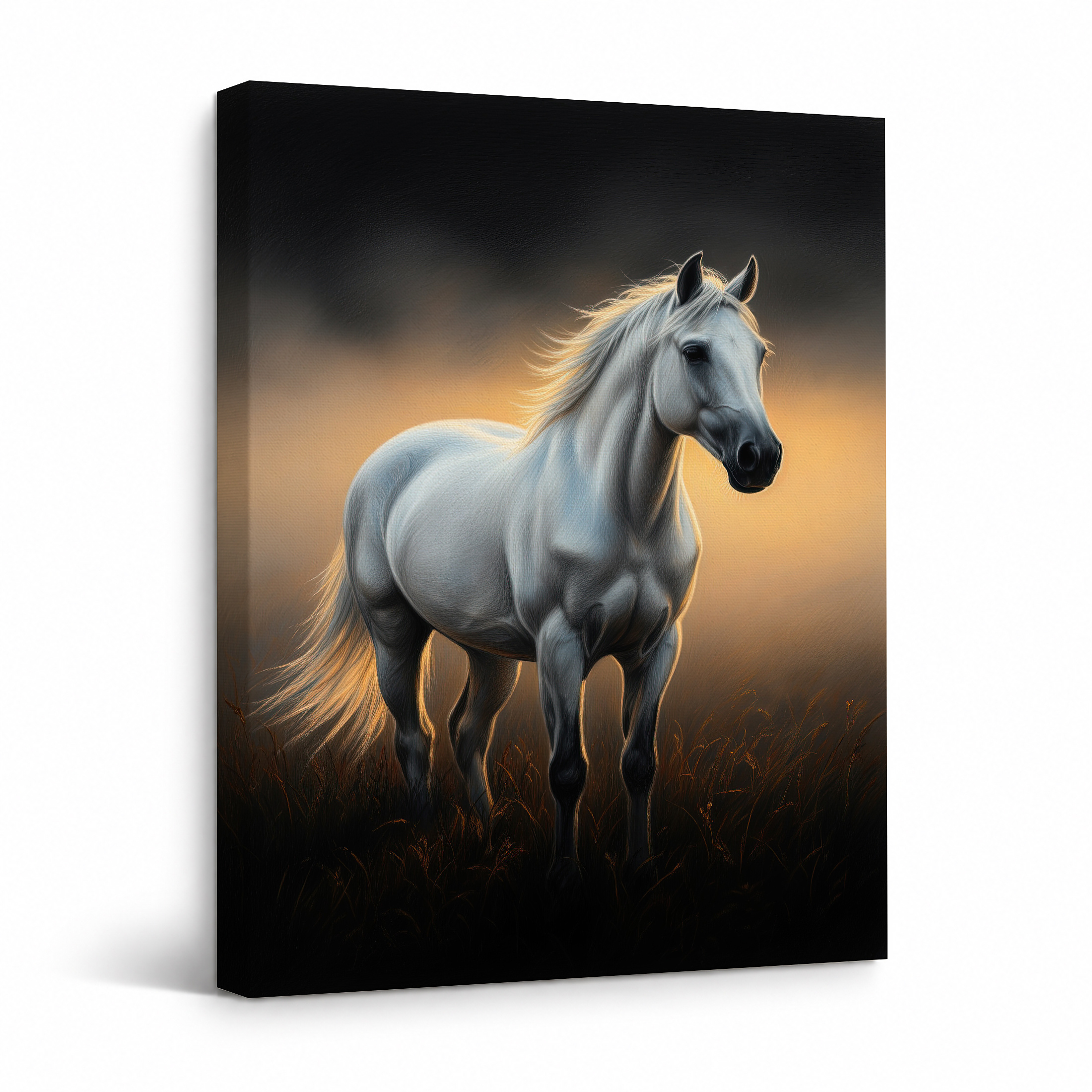 Golden Sunset Horse Framed Canvas Wall Art - Ready to Hang Decor