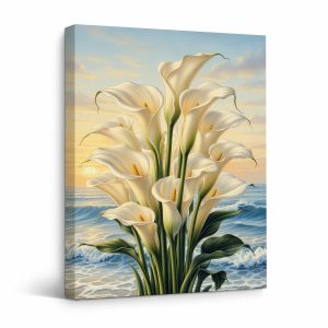 Coastal Calla Lilies Sunset Framed Canvas Wall Art Ready to Hang