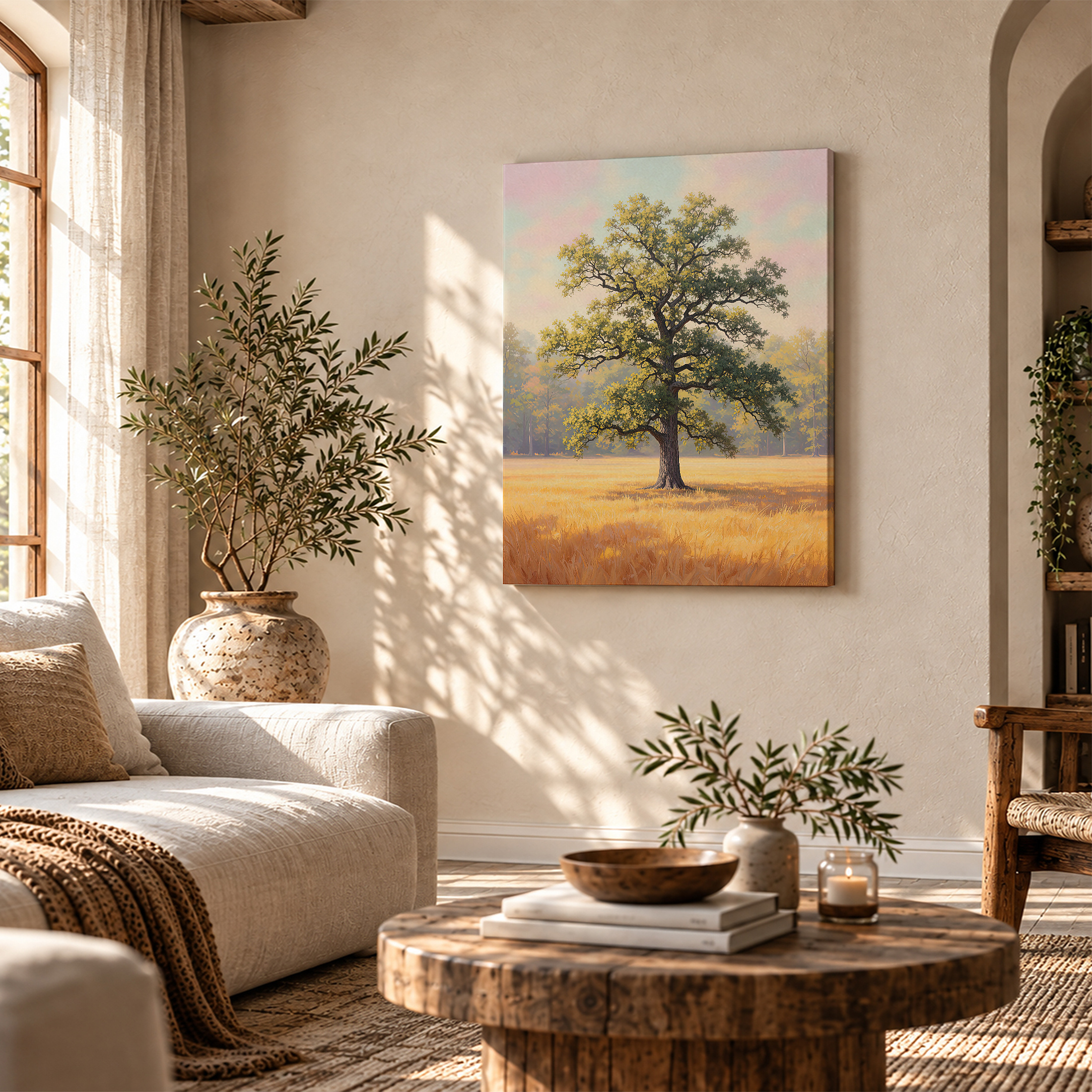 Golden Field Tree Landscape Framed Canvas Wall Art - Ready to Hang - Image 4