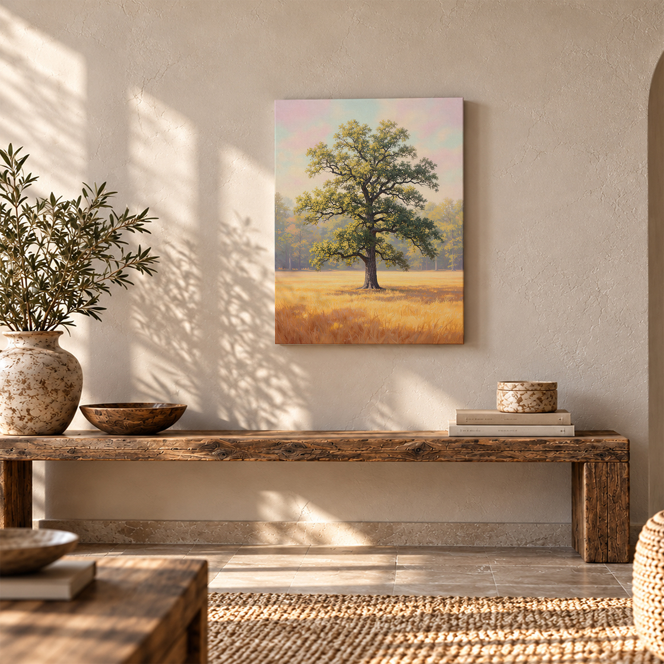 Golden Field Tree Landscape Framed Canvas Wall Art - Ready to Hang - Image 5