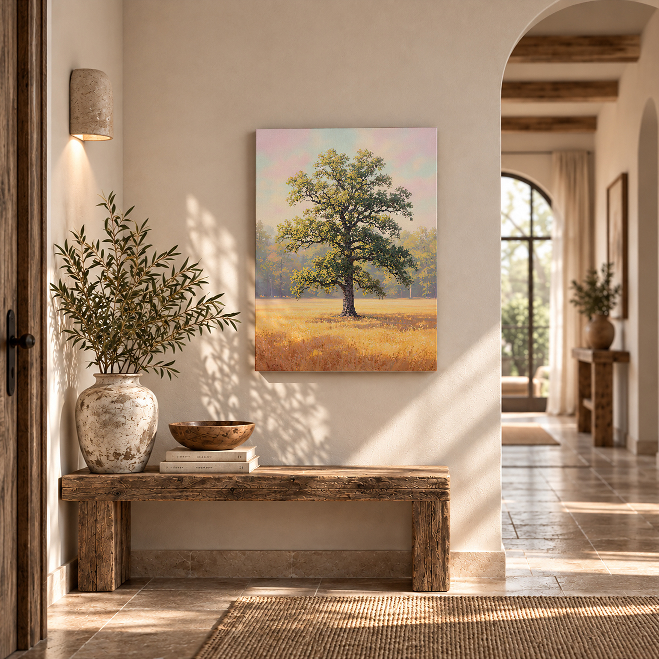 Golden Field Tree Landscape Framed Canvas Wall Art - Ready to Hang - Image 6