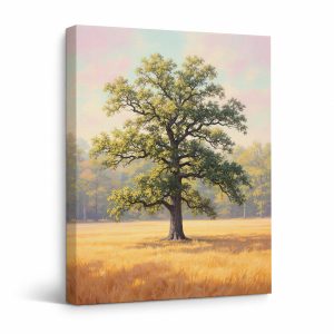 Golden Field Tree Landscape Framed Canvas Wall Art - Ready to Hang