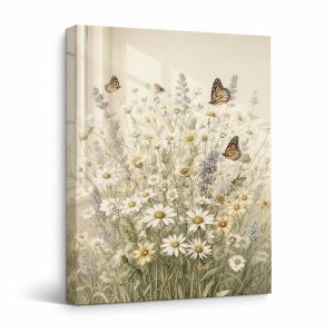 Framed Canvas Wall Art: Serene Butterfly Meadow Garden Art