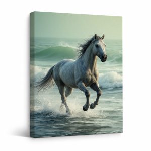 Ocean Horse Running Framed Canvas Wall Art