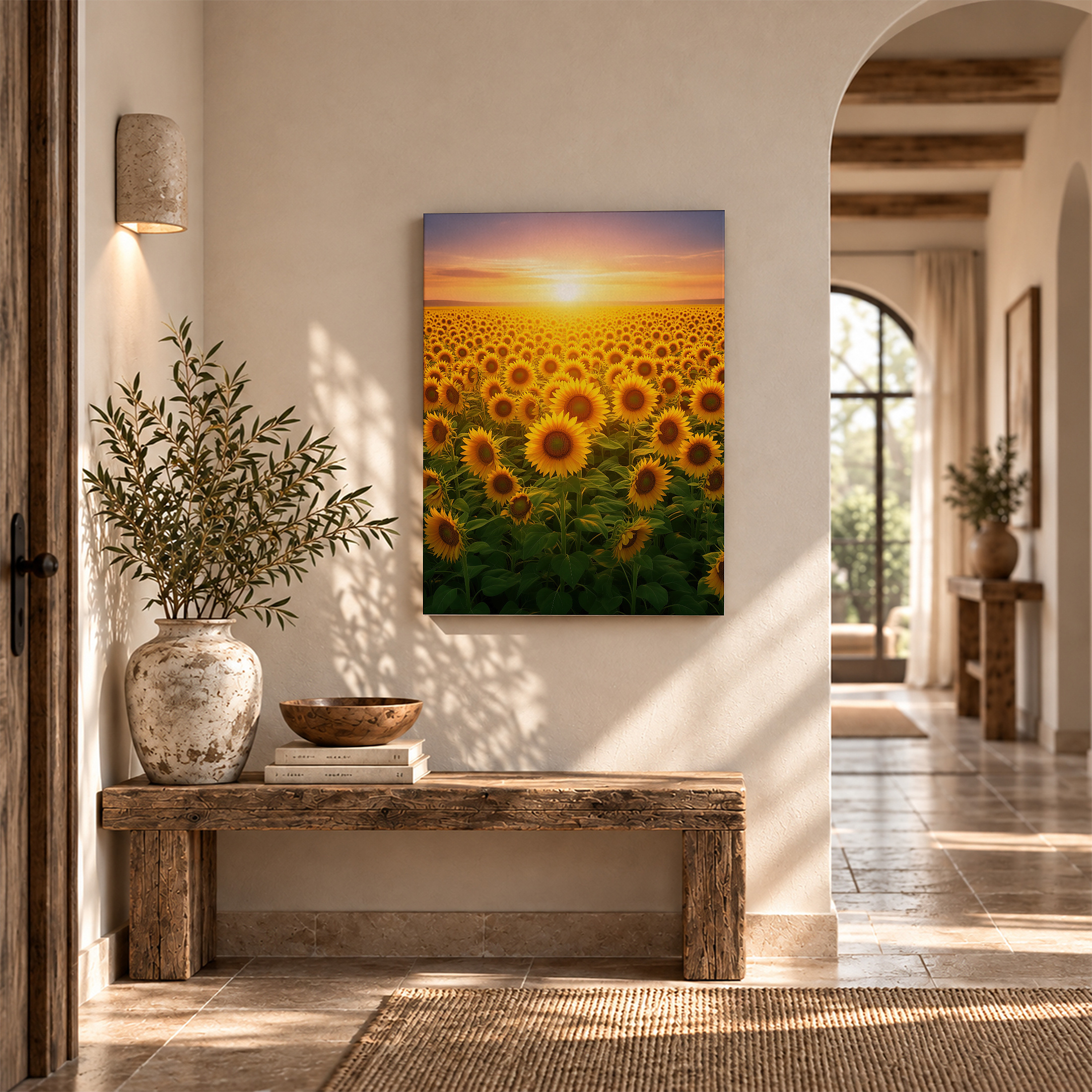 Sunflower Field Sunset Framed Canvas Wall Art - Ready to Hang - Image 6