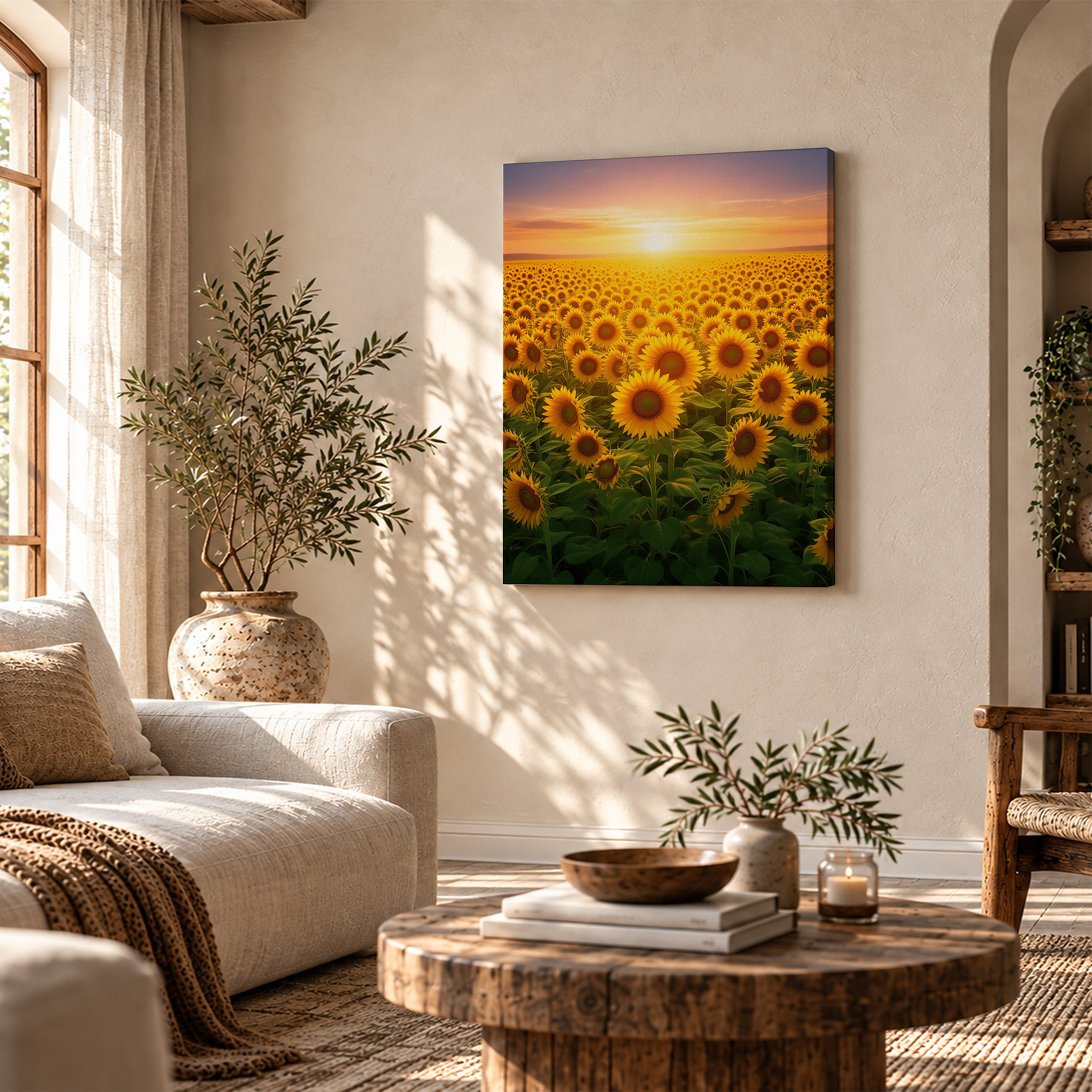 Sunflower Field Sunset Framed Canvas Wall Art - Ready to Hang - Image 4