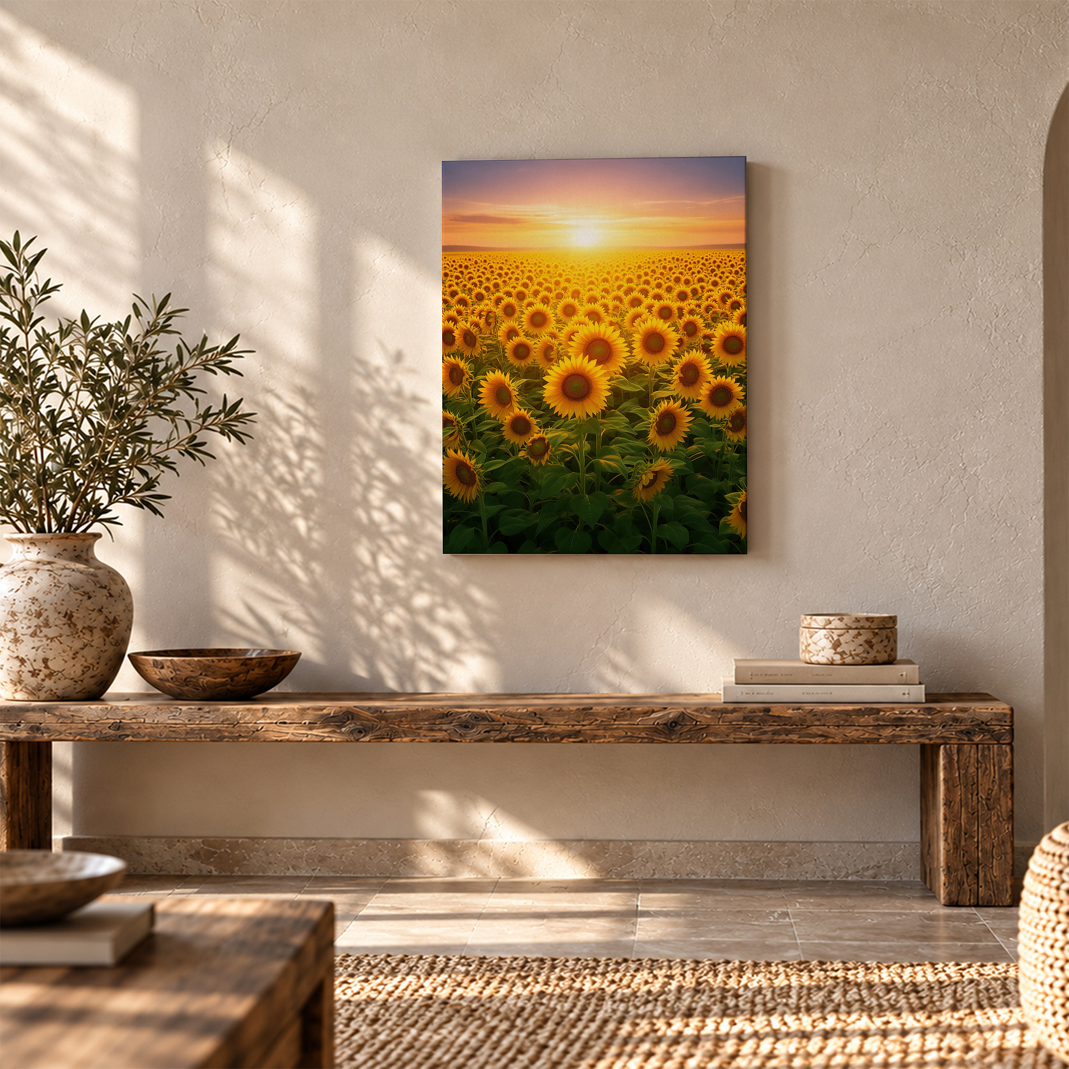 Sunflower Field Sunset Framed Canvas Wall Art - Ready to Hang - Image 5