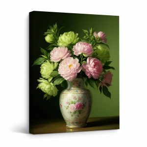 Pink Peony Floral Still Life Framed Canvas Wall Art