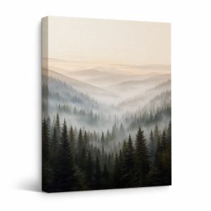 Misty Mountain Forest Framed Canvas Wall Art - Ready to Hang