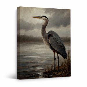 Great Blue Heron Serene Water Landscape Framed Canvas Wall Art