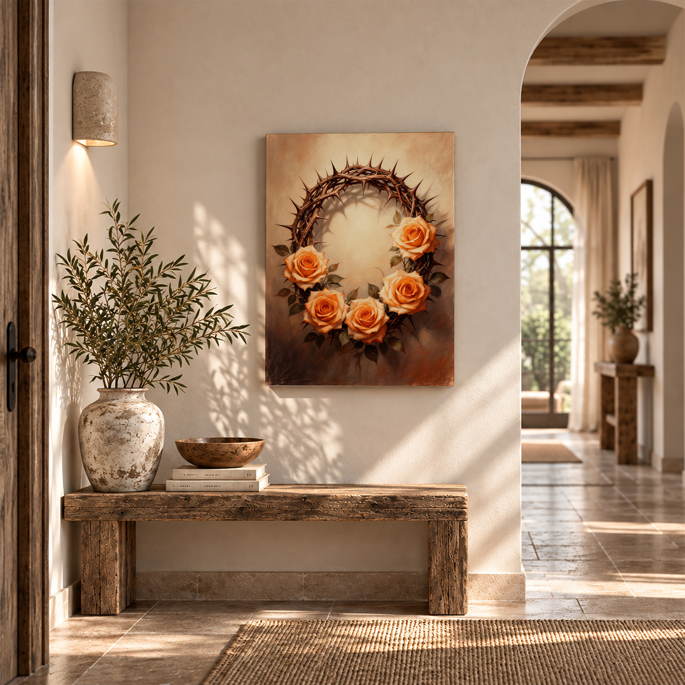 Crown of Thorns & Orange Roses Framed Canvas Wall Art - Ready to Hang - Image 6