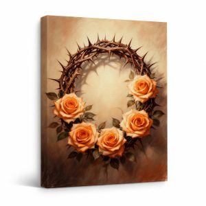 Crown of Thorns & Orange Roses Framed Canvas Wall Art - Ready to Hang