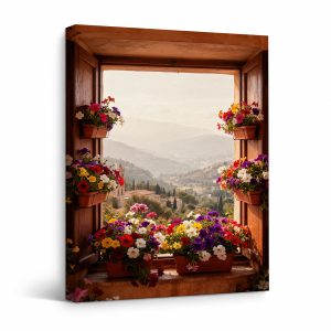 Sunlit Window Garden View Framed Canvas Wall Art - Ready to Hang