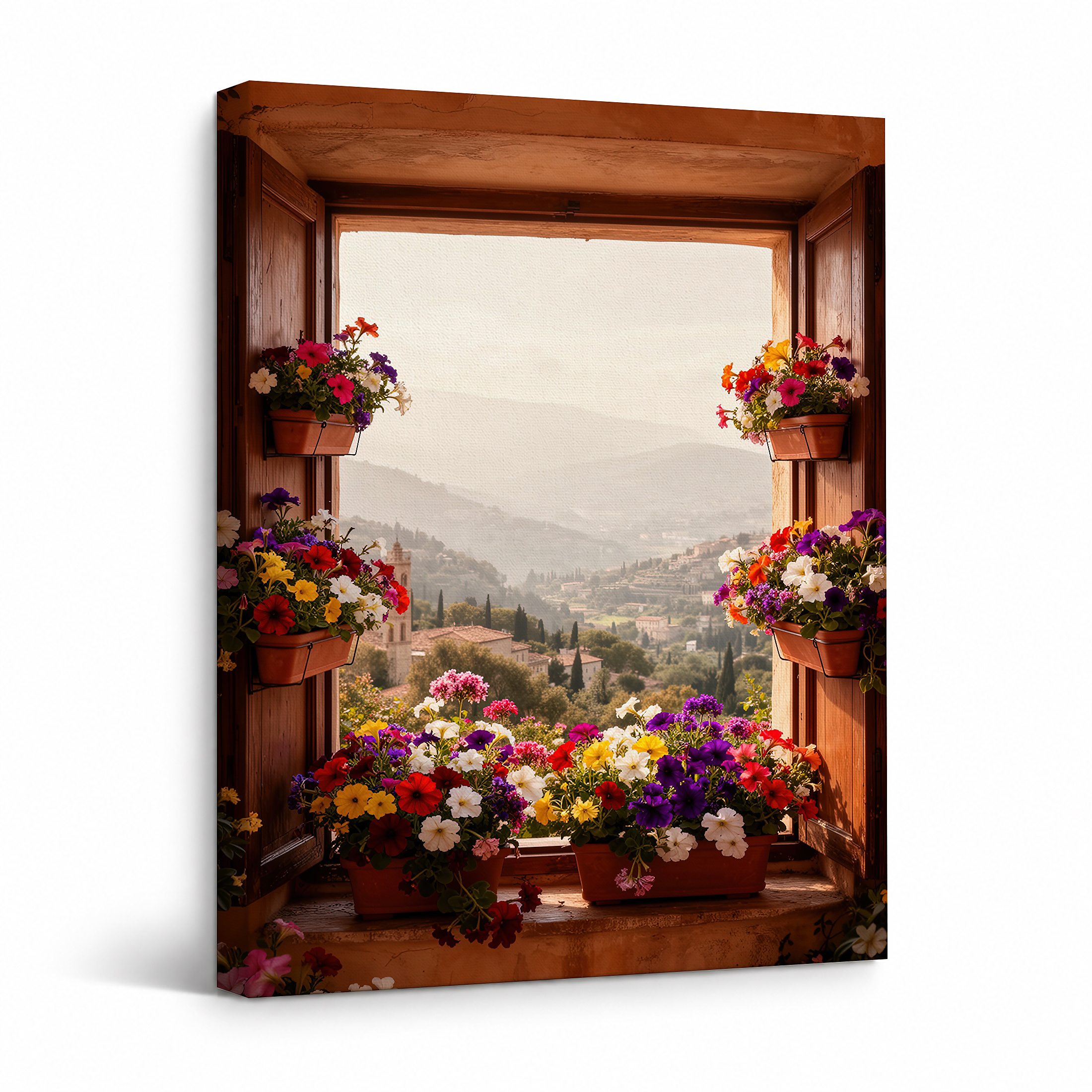 Sunlit Window Garden View Framed Canvas Wall Art - Ready to Hang